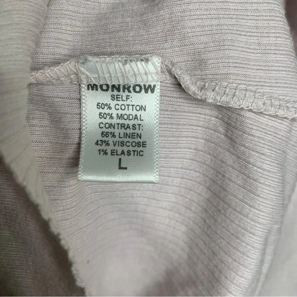 Monrow Ribbed V Neck Button Tee Shirt - Picture 3 of 7